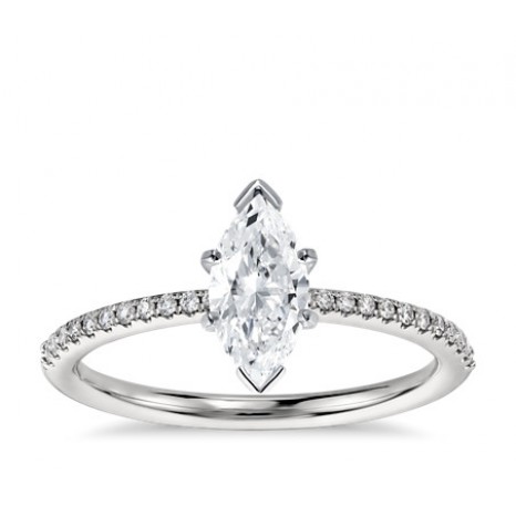 Marquise Cut Pave Engagement Ring in 14K White Gold
